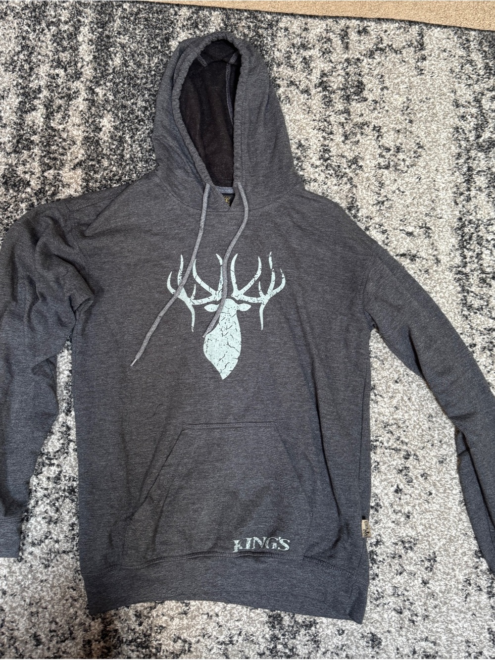 Men's Charcoal Hooded Pullover with Antler Graphic